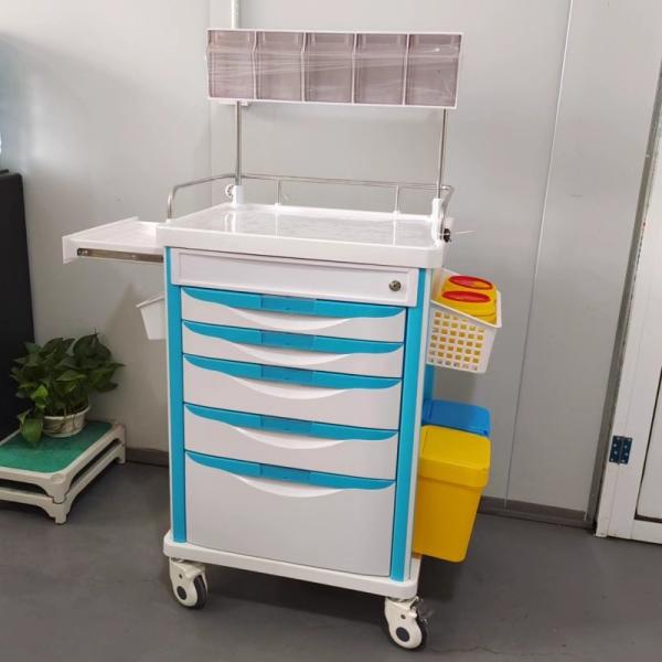 Hospital Anesthesia Trolley Instrument Cart 5 Storage Drawers Sturdy Construction