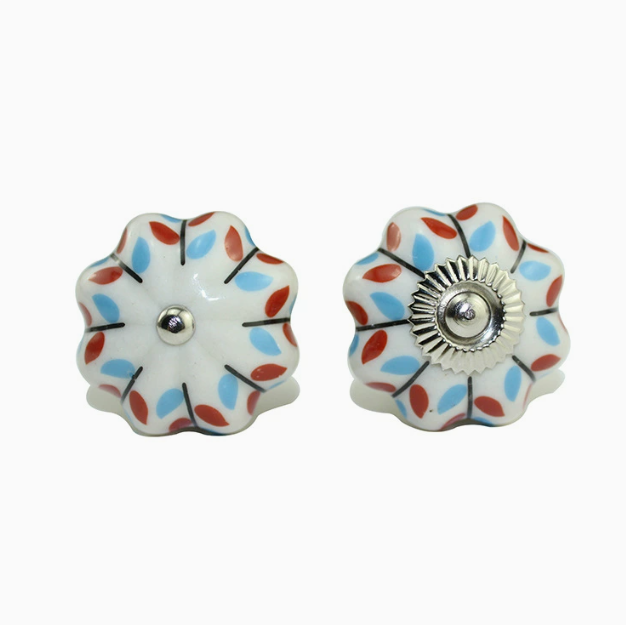 Vintage Bohemian Ceramic Petal Shape Colorful Handle Knob Kitchen Bedroom Drawer Cabinet Door Handle
