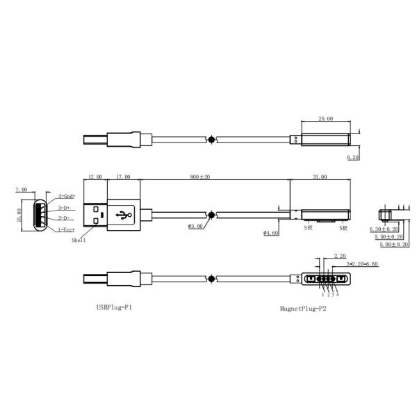 Conector de cable magnético masculino y femenino 4 pin cargador magnético para reloj inteligente