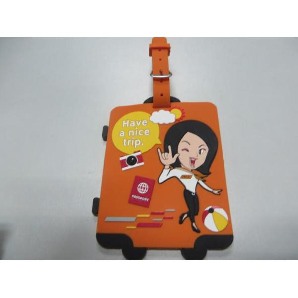 Lovely 3D Suitcase Shape Silicone Rubber PVC Airplane Luggage Tag Embossed Man Woman Logo With Name Card Back