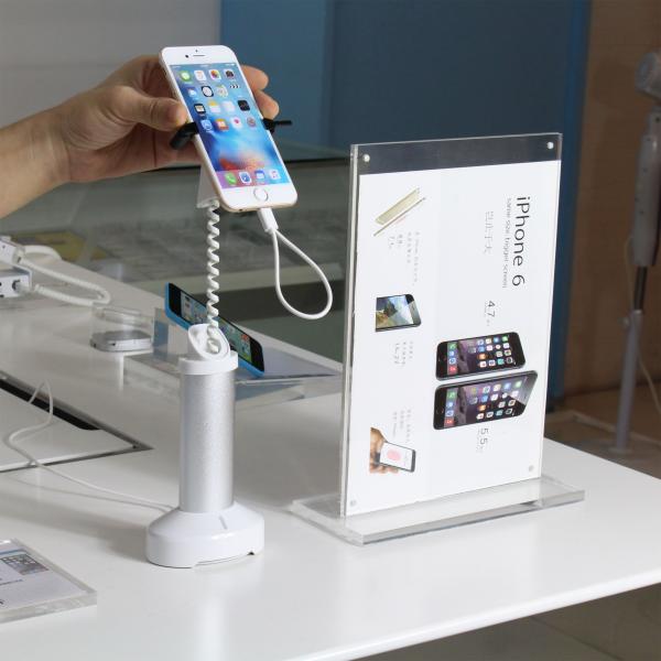 COMER anti-theft locking devices mobile phone alarm display stand with high security gripper locking