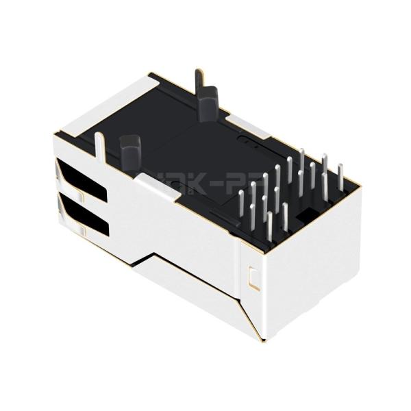 LPJK0036A47NL 100/1000 Base-T Tab Up 1x1 Port Shielded RJ45 Conector Feminino Com LED Amarelo&Verde/Amaro&Verde