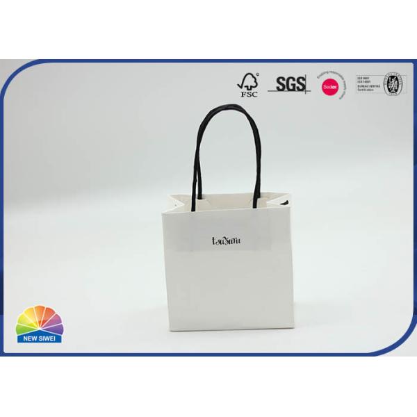 bolso de compras blanco impreso 4c del papel de Kraft del logotipo modificado para requisitos particulares con la manija de papel