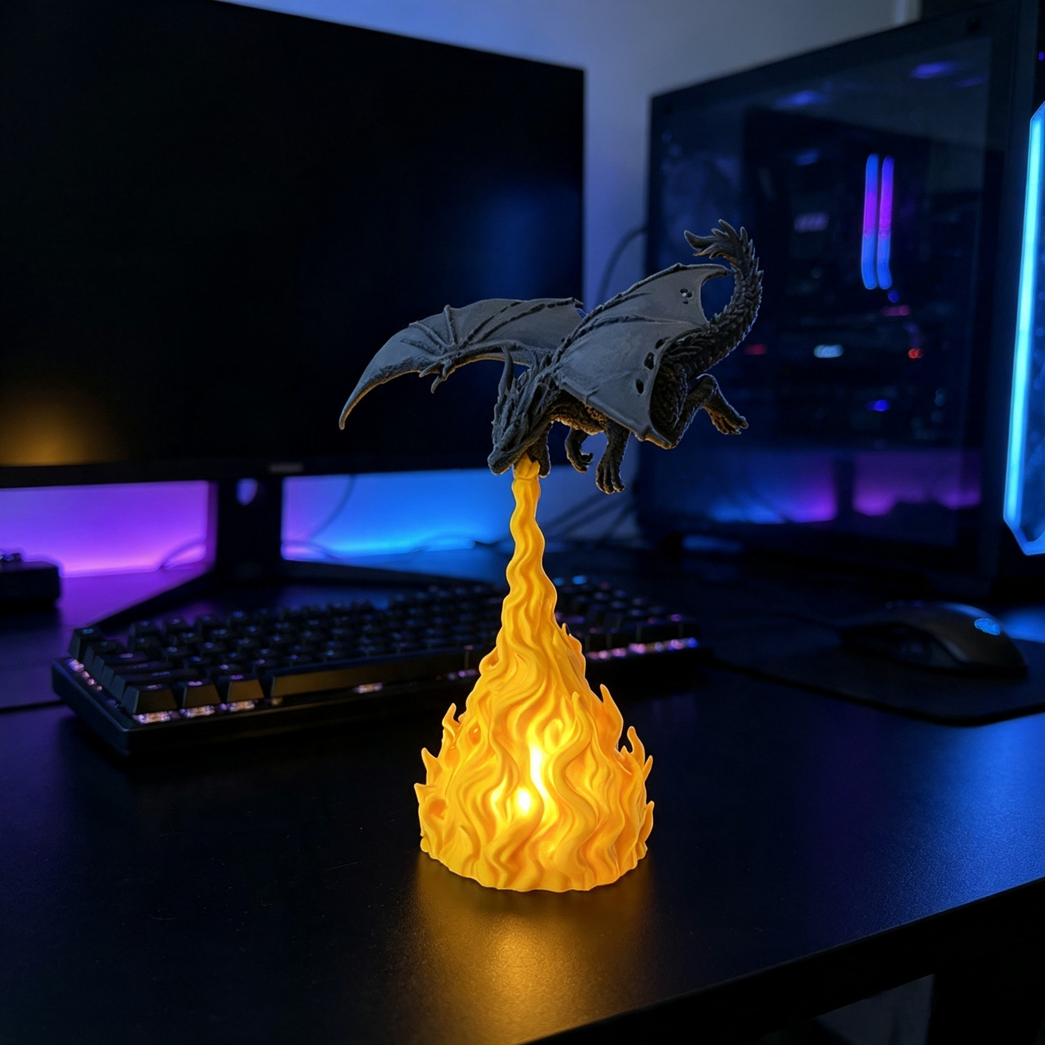 Flying Dragon Breathing Fire Night Light, 3D Printed Lighting Fixtures Creative Table Lamp