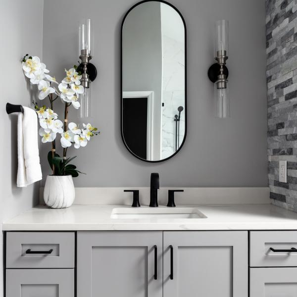 Luxury Neutral Grey Shaker Style Lacquer Bathroom Vanity Units Combo With 2 Doors 6 Drawers