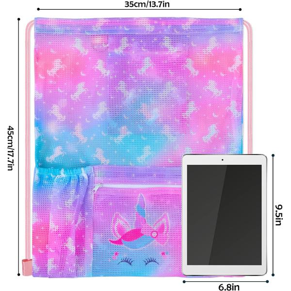 Mesh Drawstring Backpack Bag with Zipper Pocket Beach Bag for Swimming Gear Backpack Gym Storage Bag for Kids