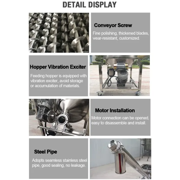 300mm SS Screw Conveyor Customized Incline Conveyor With Hopper