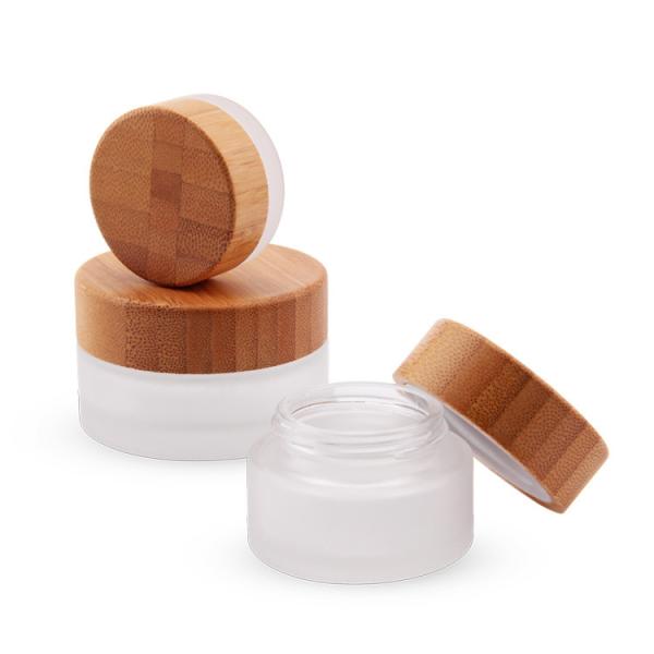100g Customized Logo Empty Recycled Cosmetic Glass Jars Frosted Bamboo Disc Lid