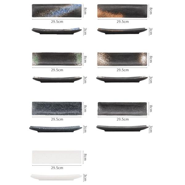 Rectangle Slender Black Porcelain Dinner Plates Thick Glaze 29.5cm Length