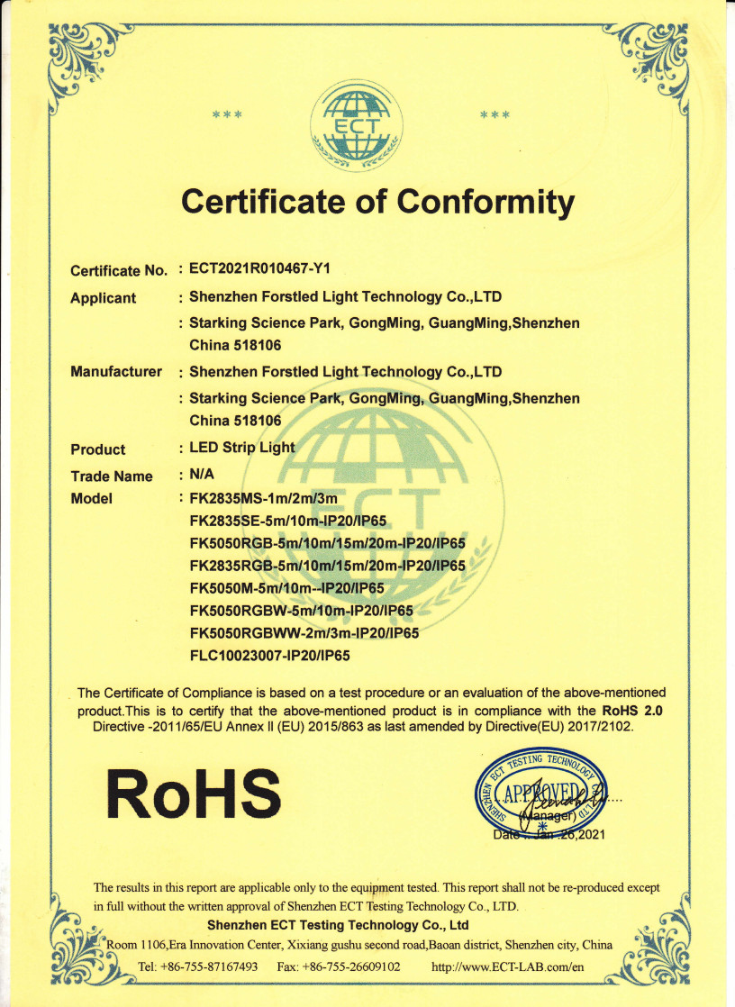 Shenzhen Forstled Light Technology Co., Ltd. Сертификации