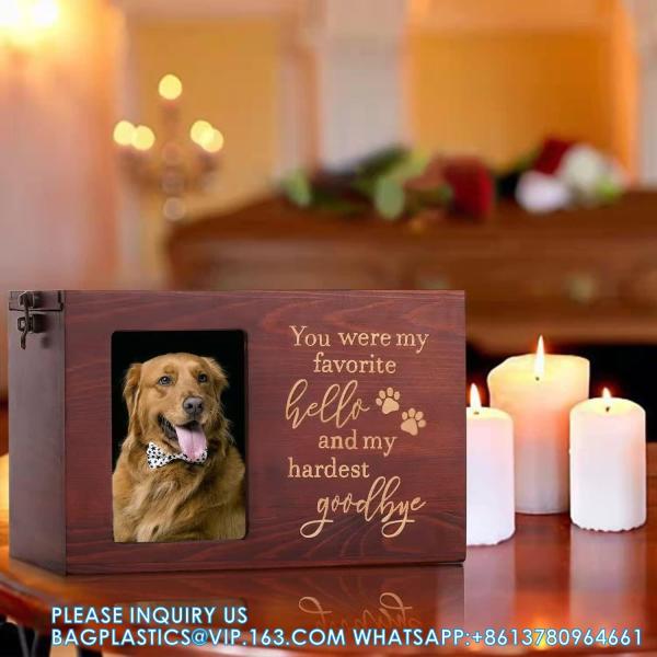 Pet Memorial Urns For Dog Or Cat Ashes, XLarge Wooden Funeral Cremation Urns With Photo Frame, Memorial Keepsake