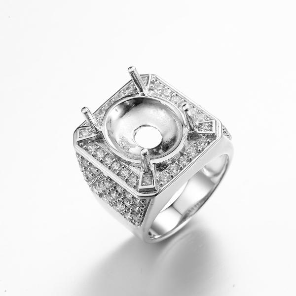 Dad Ring Male Rings 925 Silver CZ Rings Blue Birth Stone 14*17mm