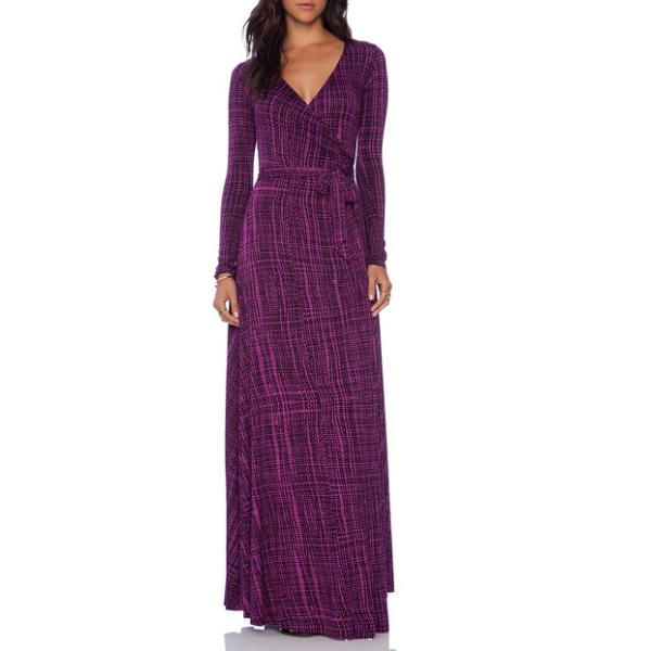 Long Sleeved Knitted Printed Stripped Evening Dress