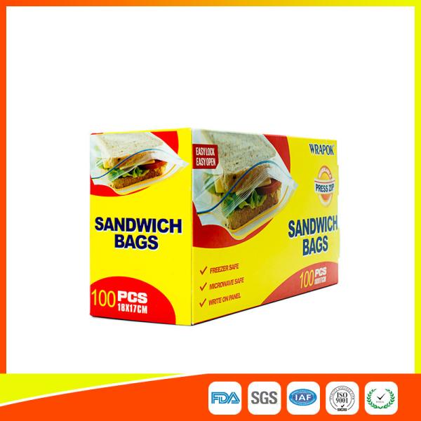 Food Grade Plastic Clear Recyclable Sandwich Bags , Reusable Bag With Zipper