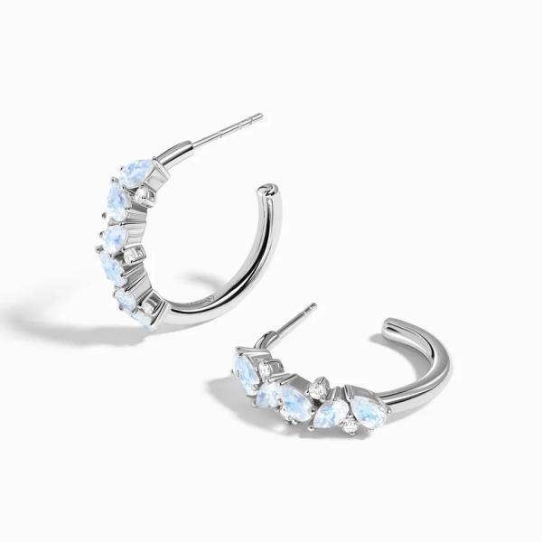 Стерлинговый серебряный естественный каменный шестиугольник ювелирных изделий 925 отрезал голубые серьги стержня Moonstone радуги