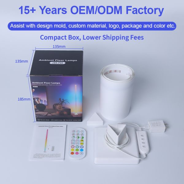 LED Light Source RGB Modern Floor Lamp Multi Color Smart Corner Lighting Music Sync Dimmable Remote App Control White Shade