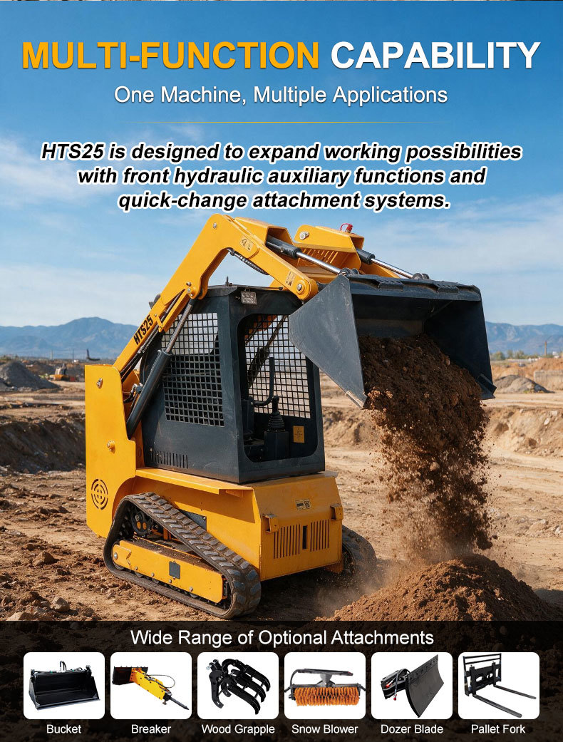 HTS25 Skid Steer Loader with 18.5 Kw Rated Power Zero Turning Radius