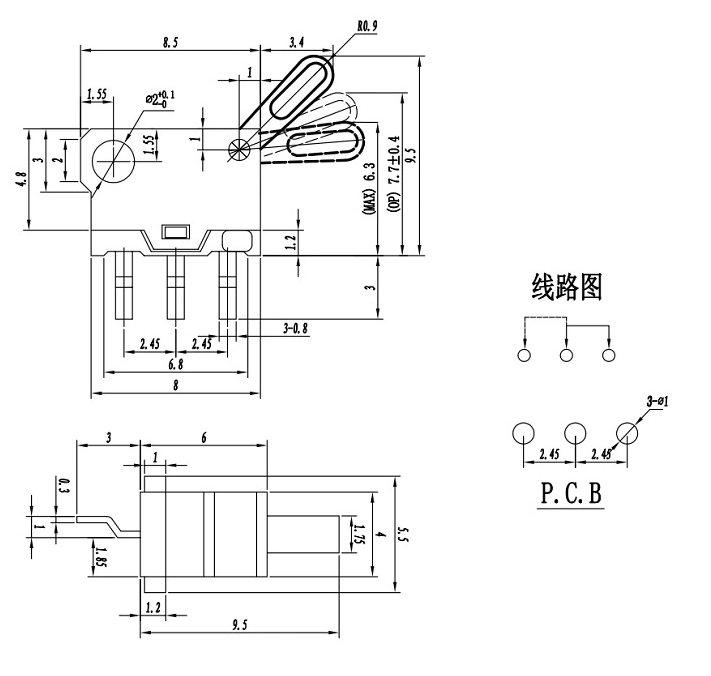 Высокий чувствительный микро- переключатель кнопки DC30V ПОГРУЖЕНИЯ 3P 0.1A