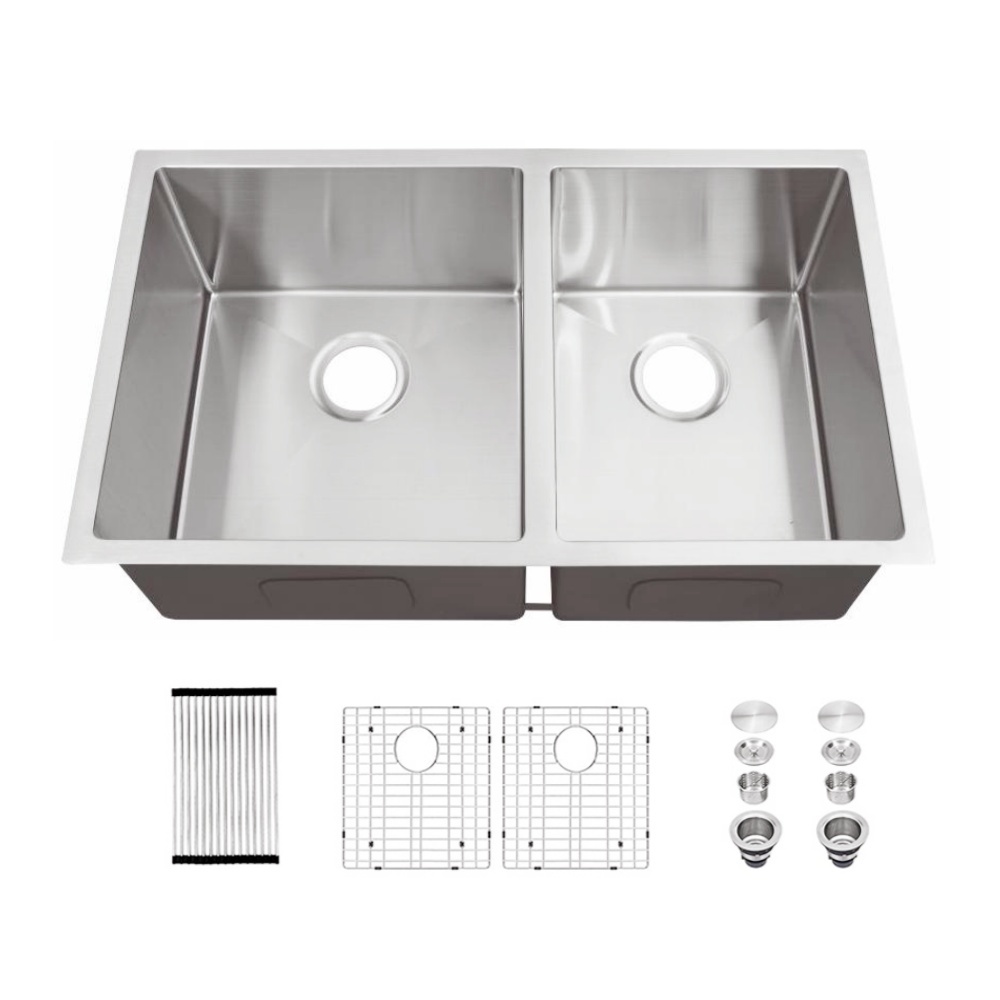 16/18Gauge Stainless Steel Workstation Kitchen Sinks Sus304 Brushed Finish 32x19inch Double Bowl Sink For Kitchen Hotel