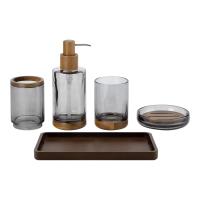 Conjunto de banheiro de vidro kit de banho de fumaça cor redonda forma de madeira parte de vidro banheiro sabão dispensador