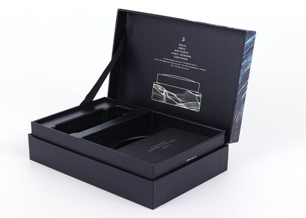Silver Stamping Aromatherapy Gift Box , 2mm Thickness Black Gift Box With Ribbon