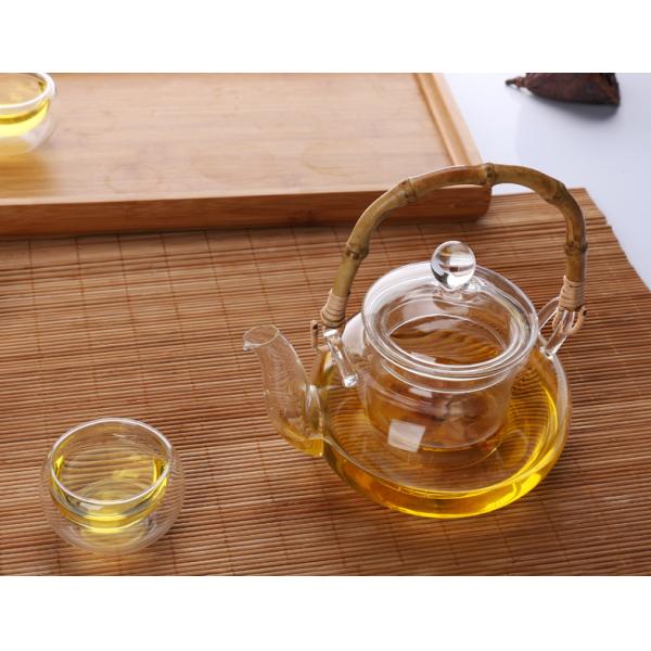 Coffee / Tea Clear Glass Teapot With Bamboo Handle Thermal Shock Protection