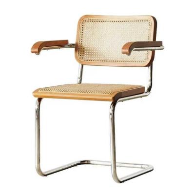Modern Metal Rattan Dining Chair with Handrails 40x40x92cm