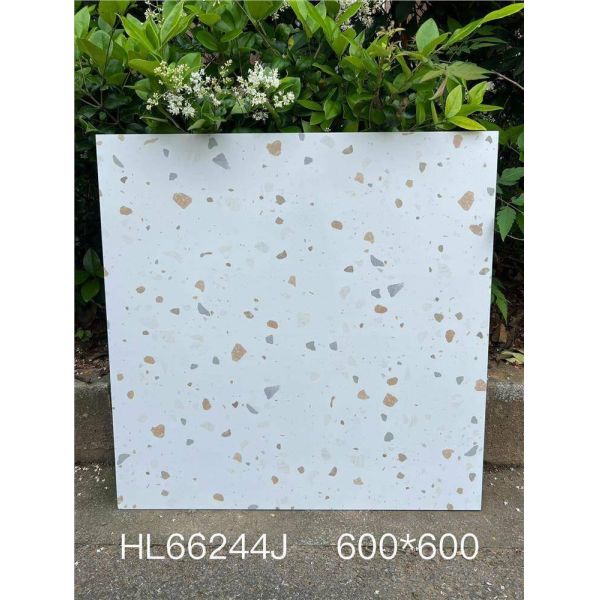 Antibacterial and Durable White 600x600mm Indoor Floor Terrazzo Ceramic Tiles For Kitchen