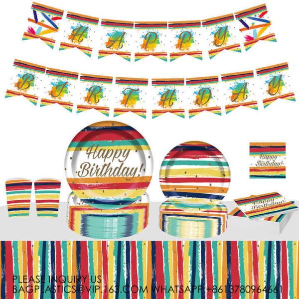 8 guests Birthday Party Tableware Decoration Set Rainbow Theme Tableware Paper Plate Supplies