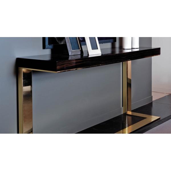 Contemporary Luxury Brushed Brass Stainless Steel Frame Wood top Console table
