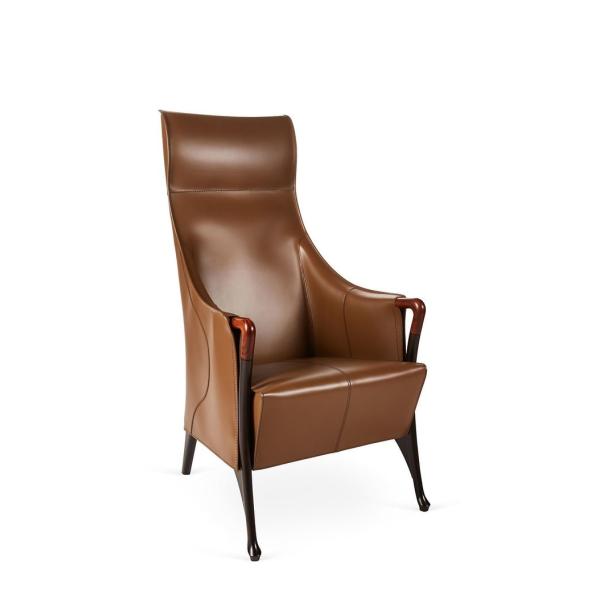 Multi Density Progetti Leather Wing Chair , Solid Wood Dining Chairs