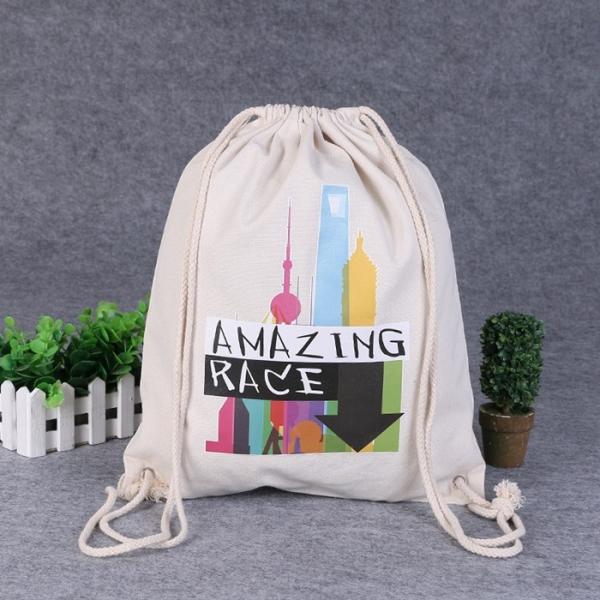 Drawstring Shoe Pouch Reusable Cotton Shopping Bags Offset Printing