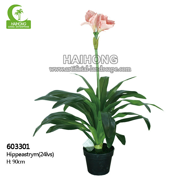 Colorful Decorative 90cm Plastic Artificial Potted Flower Hippeastrum