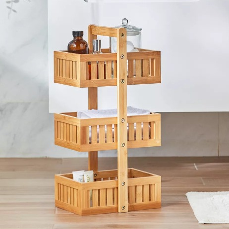 Bamboo Three-storey Bedroom Bathroom Storage Shelf Bedroom Kitchen Storage Shelf Bathroom Floor Multi-storey Storage