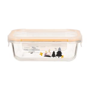 High Borosilicate Glass Food Container with Halloween Design and BPA-Free PP Lid