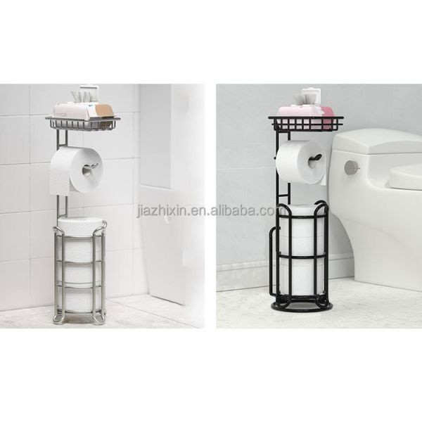 Bathroom Metal Toilet Paper Holder Stand  with Phone Shelf for Bathroom Storage Holds Reserve Mega Rolls Tissue Organizer Holder