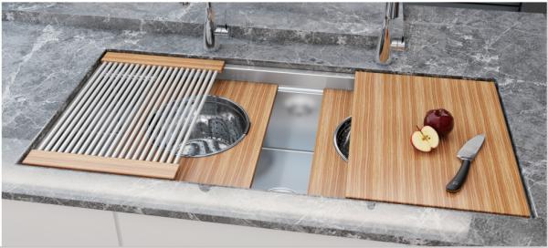 Bancas da cozinha de aço inoxidável luxuosas de 40 polegadas, banca da cozinha do dreno do dobro de Undermount