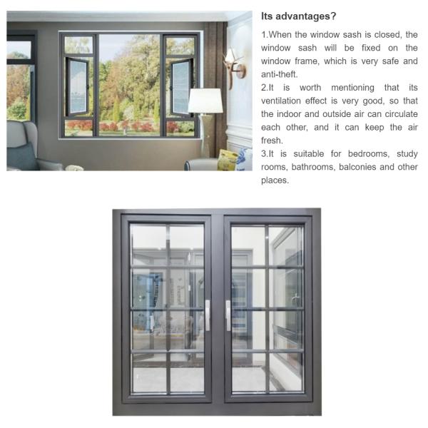 Gray UPVC Double Glass Aluminium Windows Casement PVDF Coated