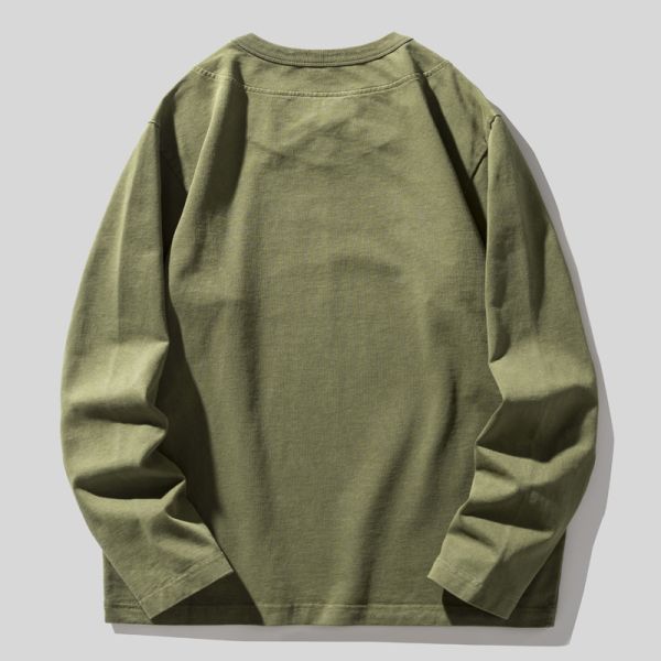 330g Heavy-Duty 100% Cotton Breathable Vintage Knitted Blank Regular Fit Men's Autumn Solid Color Long Sleeve O-Neck T-Shirt OEM