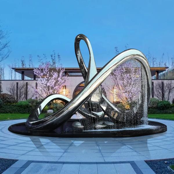 Water Fountain Outdoor Stainless Steel Polished Infinity Loop Large-scale Fountain Sculpture