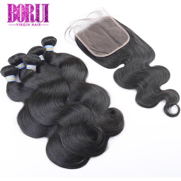 No Smell Peruvian Body Wave Bundles With Closure No Shedding Double Hair Weft