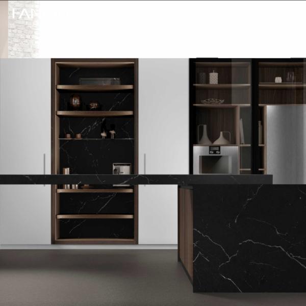 Custom Luxury Villa Laca Doble Lava Ilha Desenho Moderno Gabinete de cozinha completa