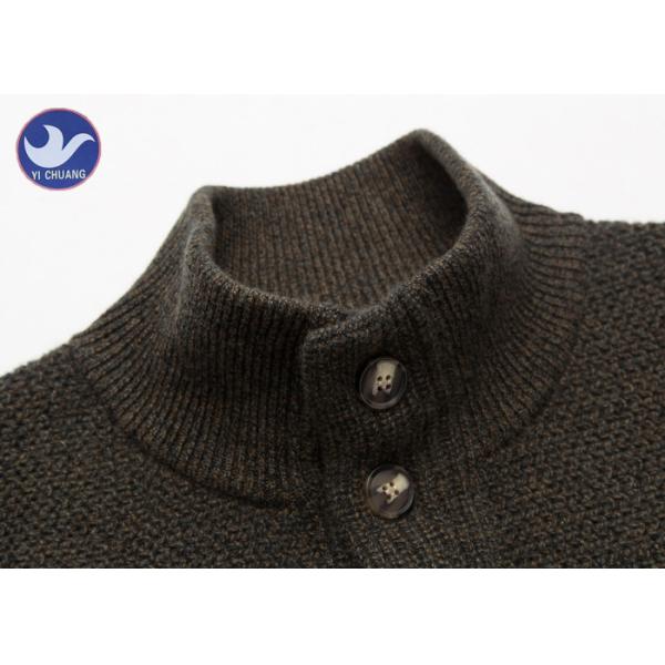 Stand Collar Mens Dark Brown Cardigan Sweater , Mens Cotton Cardigans With Pockets