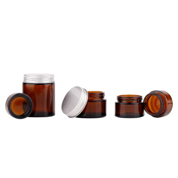 Янтарные пустые боковые кремы косметические банки для лица, кремовые стеклянные банки с алюминиевой крышкой