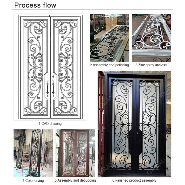 Modern Screen Main Entry Rod House Storm Security Black Single Double Modern Wrought Cost Iron Front Doors