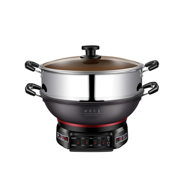 Tempered Glass Lid Die Casting Aluminum Skillet Pan Electric Hot Pot Multi Function 220V