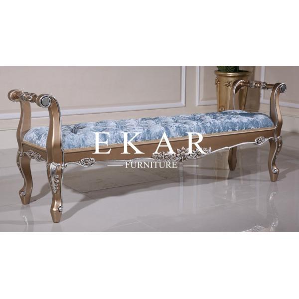 Classic Fabric Ottoman And Stool Wood Antique Bed End Stool Bench