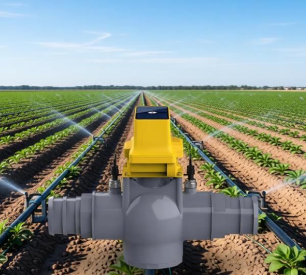 4in Smart Solar-Powered 3-Way PVC  Ball Valve for Automatic Irrigation, Wireless 4G/LoRaWAN APP Control & Water Management