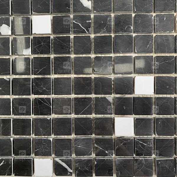 Quadrado de pedra de mármore preto e branco mosaico 8mm Decoração de parede
