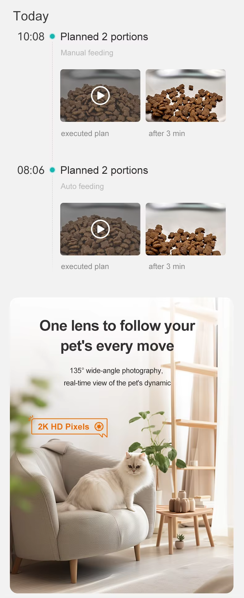 Intelligent Dual Camera AI Feeder for Cat and Dog Solid Pattern Automatic Food Chaser with Eco-Friendly Battery Charging Source